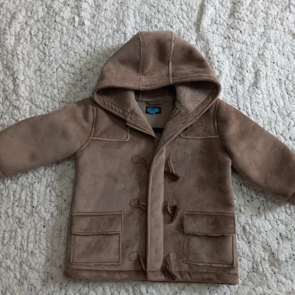 Sz 4 The Children's Place Brown Faux Fur Suede Girl Coat Jacket Hood